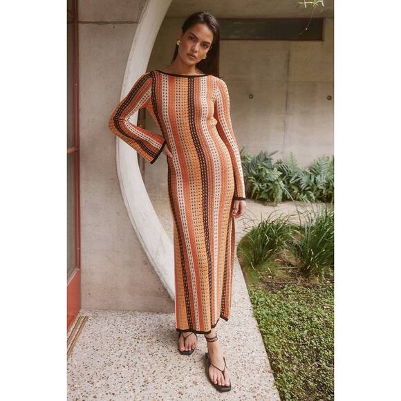 Seven Wonders Aimee Crochet Knit Midi Dress Orange Mult Beach Coverup Bodycon XS - Picture 2 of 5